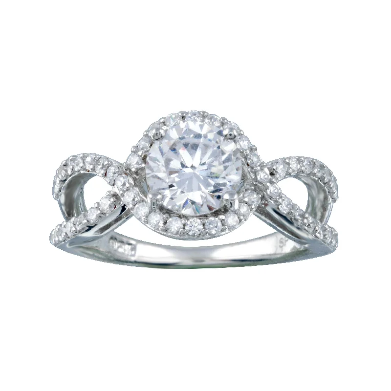 ladies ring cyber monday exclusive-Silver 925 Rhodium Plated Clear Center CZ Intertwining Ring - STR00645