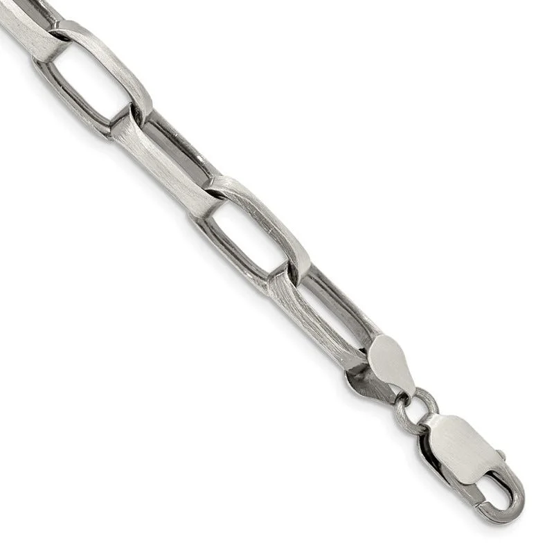 Ladies bracelets for road trips -Sterling Silver Antiqued 8mm Elongated Open Link Chain Bracelet