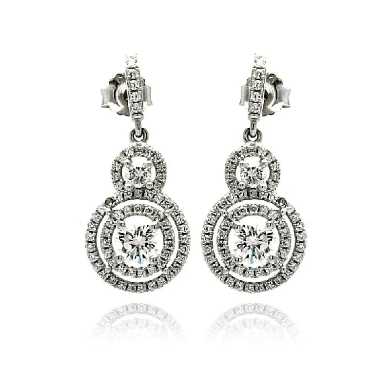 ladies-vintage-dangle-earrings-Silver 925 Rhodium Plated Micro Pave Clear Graduated Circle CZ Dangling Stud Earrings - ACE00073