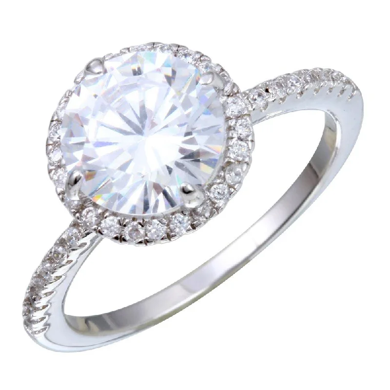 ladies ring bold geometric shape-Rhodium Plated 925 Sterling Silver Round CZ Stone Ring - STR01087