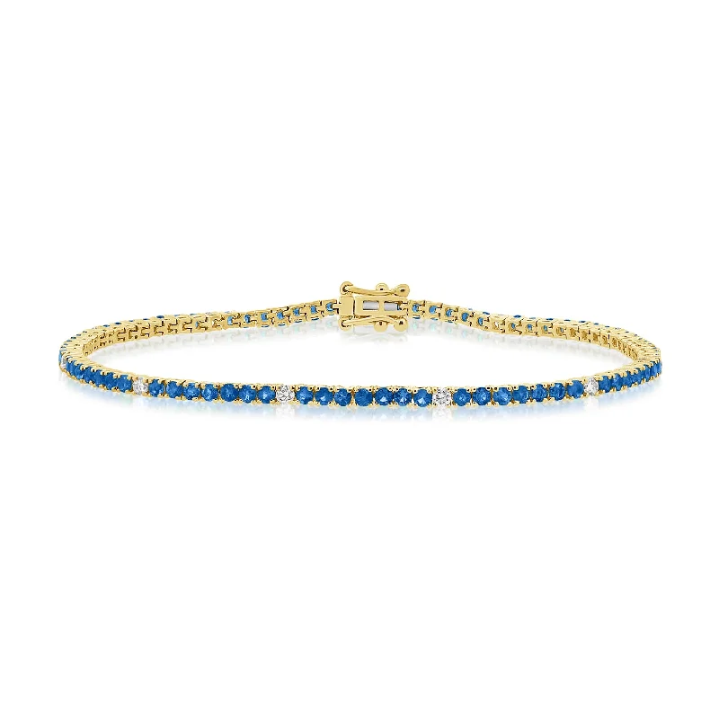 Ladies bracelets for teens -Elegant 3.42 Carat Sapphire and Diamond Tennis Bracelet in 14K Gold