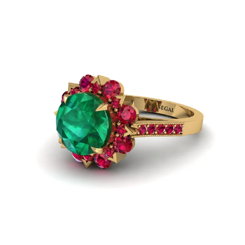 engagement-ruby-vintage-ring-Emerald Halo Sunburst Engagement Ring - Winter No. 49