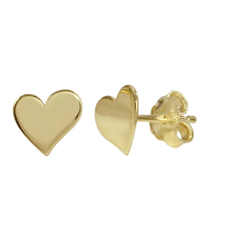 ladies-dangle-gold-earrings-Gold Plated 925 Sterling Silver Flat Heart Stud Earrings - SOE00013