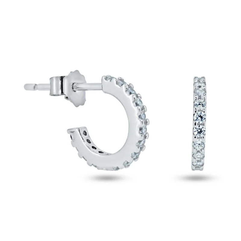 ladies-silver-chandelier-earrings-Sterling Silver Rhodium Plated CZ Huggie Semi Hoop Earrings - STE01349