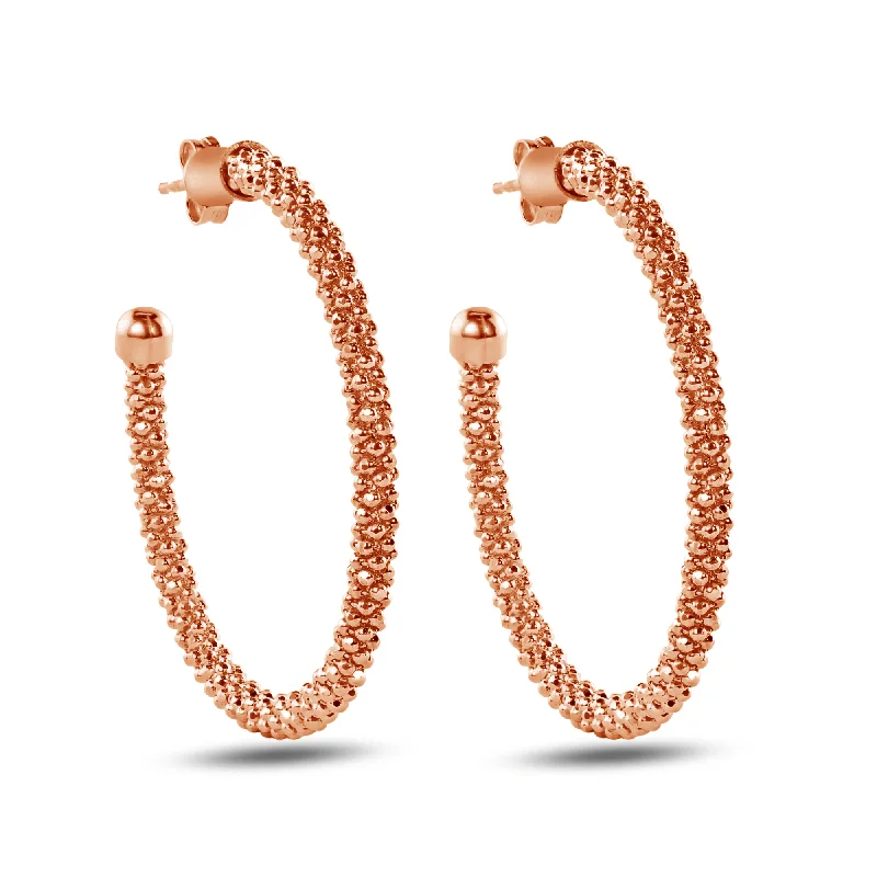 ladies-pearl-chandelier-earrings-Clearance- Sterling Rose Gold Plated 925 Sterling Silver Beaded Semi Hoop Earrings - ITE00045RGP