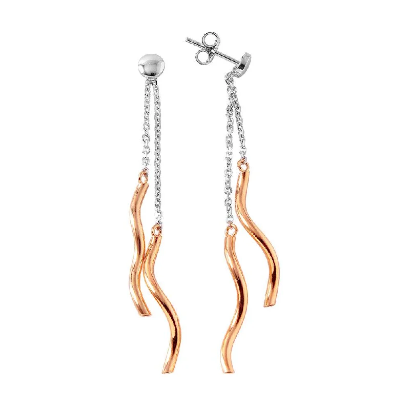 ladies-fashion-rose-gold-earrings-Silver 925 Rose Gold Plated Twirl Sticks Earrings - ITE00074RH-RGP