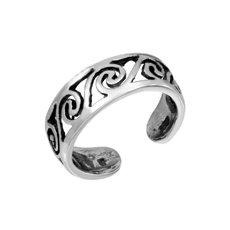 ladies ring feather silhouette-Silver Open Wave Adjustable Toe Ring - TR294-A