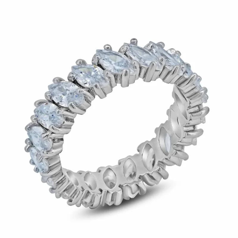 ladies ring floral petal design-Rhodium Plated 925 Sterling Silver Clear Marquise CZ Eternity Bridal Ring - BGR00096