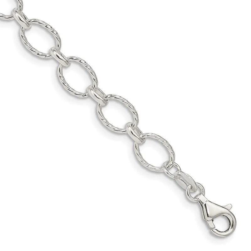 Ladies bracelets classic bangles -Sterling Silver 6.1mm Fancy Patterned Rolo Chain Bracelet