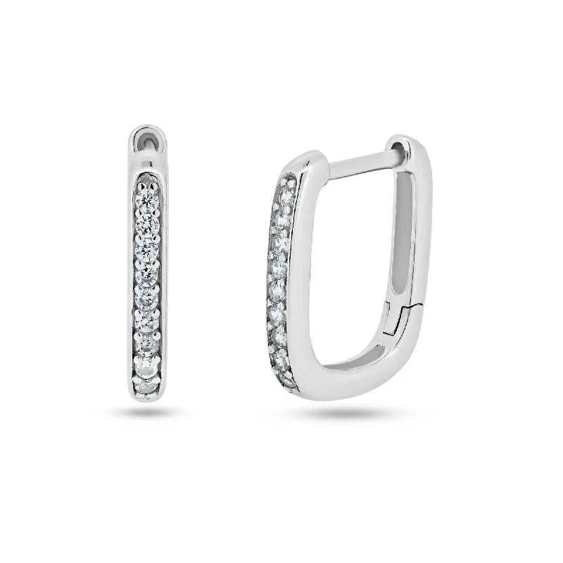 ladies-gift-crystal-earrings-Sterling Silver Rhodium Plated Rectangular CZ Hoop Earring - STE01360