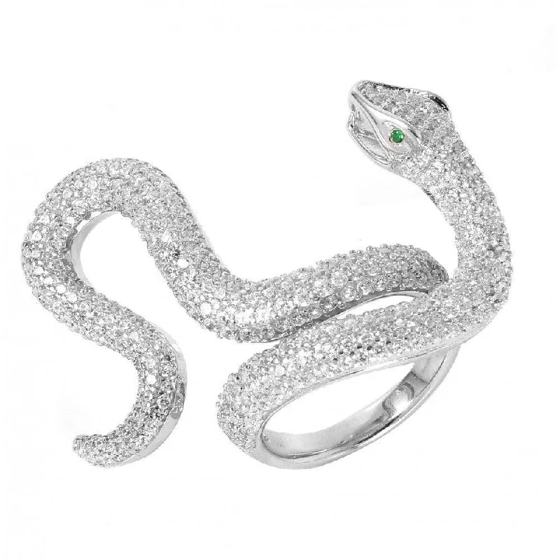 ladies ring rustic branch design-Silver 925 Rhodium Plated Cobra CZ Ring - GMR00037