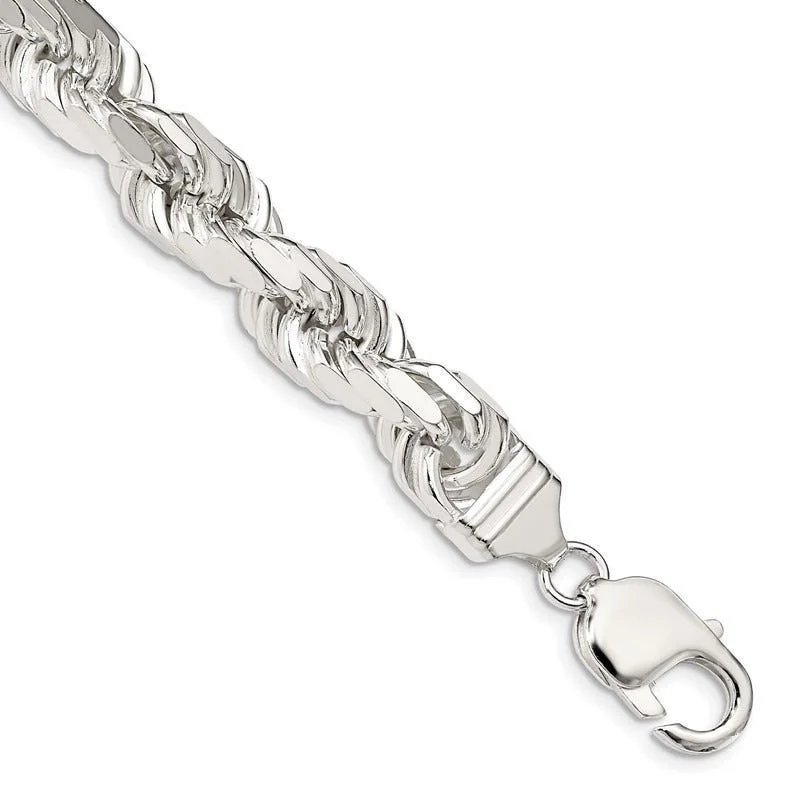 Ladies bracelets for travelers -Sterling Silver 9.5mm Diamond-cut Rope Chain Bracelet