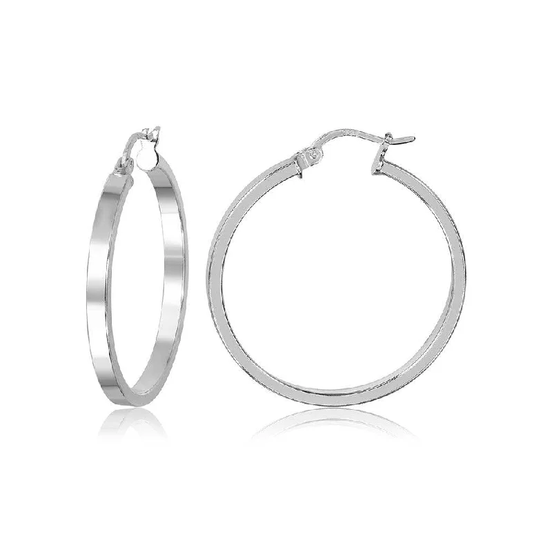 ladies-silver-drop-earrings-Silver 925 Square Flat Hoop Earring 3mm Wide - HP05-3