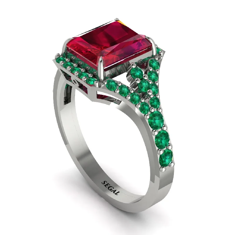 engagement-emerald-cut-pearl-ring-Radiant Cut Ruby 14K Halo Engagement Ring - Cassidy No. 27