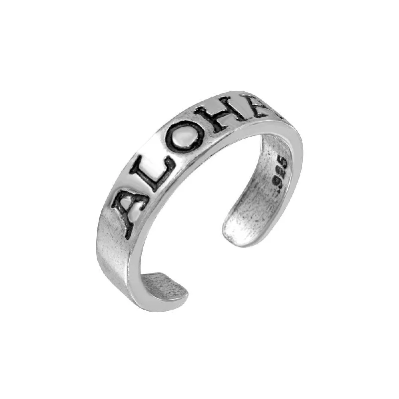 ladies ring smooth moissanite-Silver 925 Aloha Engraved Adjustable Toe Ring - TR184-A