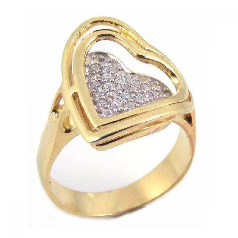 ladies ring floral petal design-Clearance-Silver 925 Gold Plated Pave Set CZ Heart Ring - STR00460