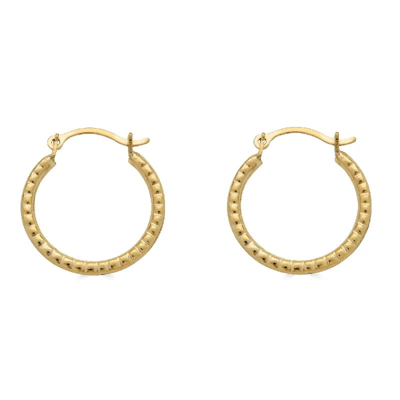 ladies-unique-crystal-earrings-14E00369 - 14 Karat Yellow Gold Beaded Design Latch Back Hoop Earring