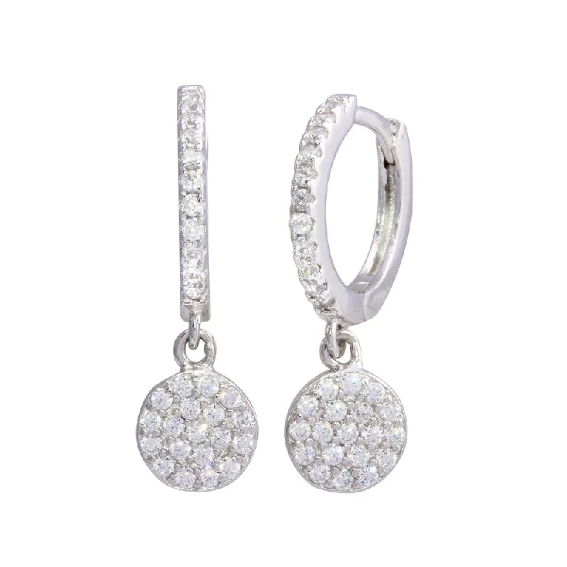 ladies-birthstone-hoop-earrings-Rhodium Plated 925 Sterling Silver Dangling CZ Disc huggie hoop Earrings - STE01212