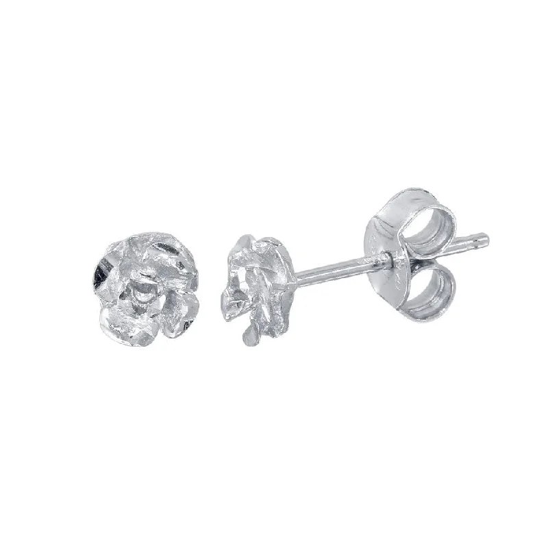 ladies-fashion-dangle-earrings-Rhodium Plated 925 Sterling Silver flower Stud Earrings - ECE00057RH