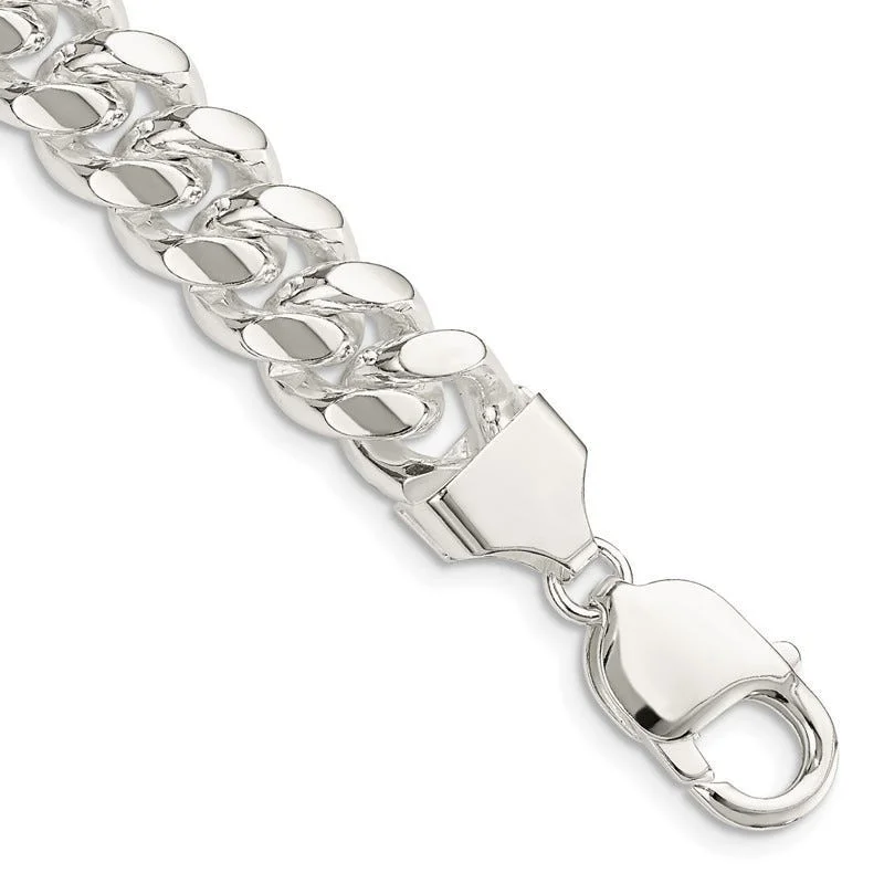 Ladies bracelets sleek wristbands -Sterling Silver 10.5mm Polished Domed Curb Chain Bracelet