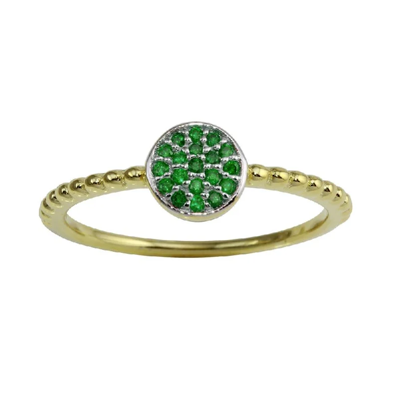 ladies ring luminous halo design-Gold Plated 925 Sterling Silver Circle Ring with Green CZ - BGR01183GRN