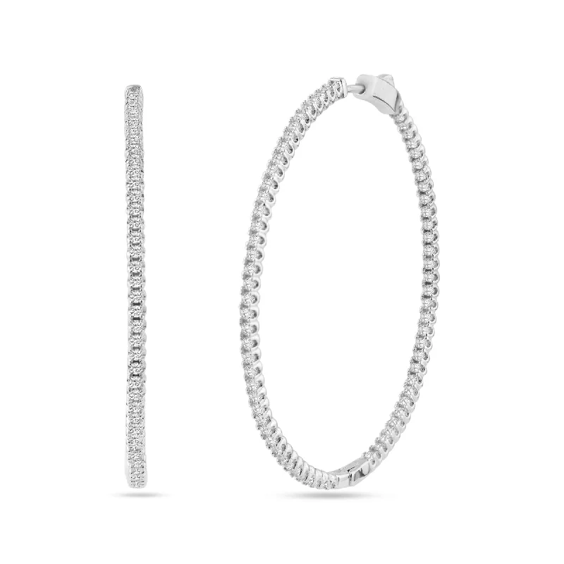 ladies-sterling-silver-hoop-earrings-Rhodium Plated 925 Sterling Silver Eternity Clear CZ Hoop Earring 50mm - STE01339