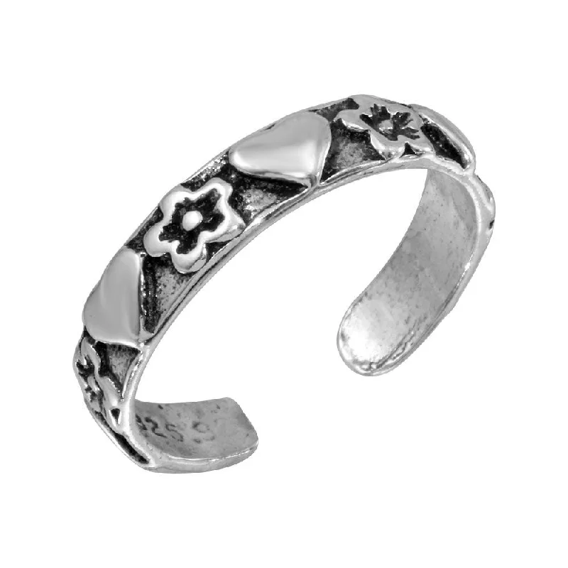 ladies ring celestial starburst-Silver 925 Heart Flower Adjustable Toe Ring - TR111-A