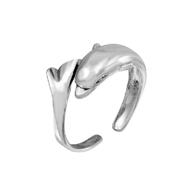 ladies ring unique vine pattern-Silver 925 Dolphin Adjustable Toe Ring - TR237-A