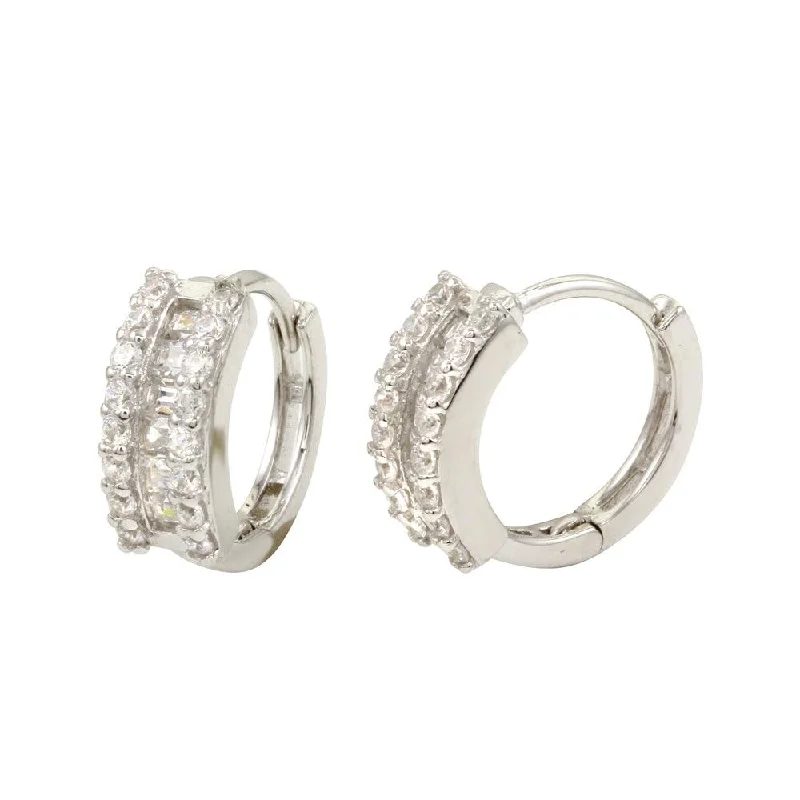 ladies-beaded-diamond-earrings-Rhodium Plated 925 Sterling Silver huggie hoop Earrings - GME00064