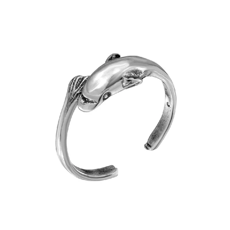 ladies ring feather silhouette-Silver 925 Flying Fish Adjustable Toe Ring - TR212-A