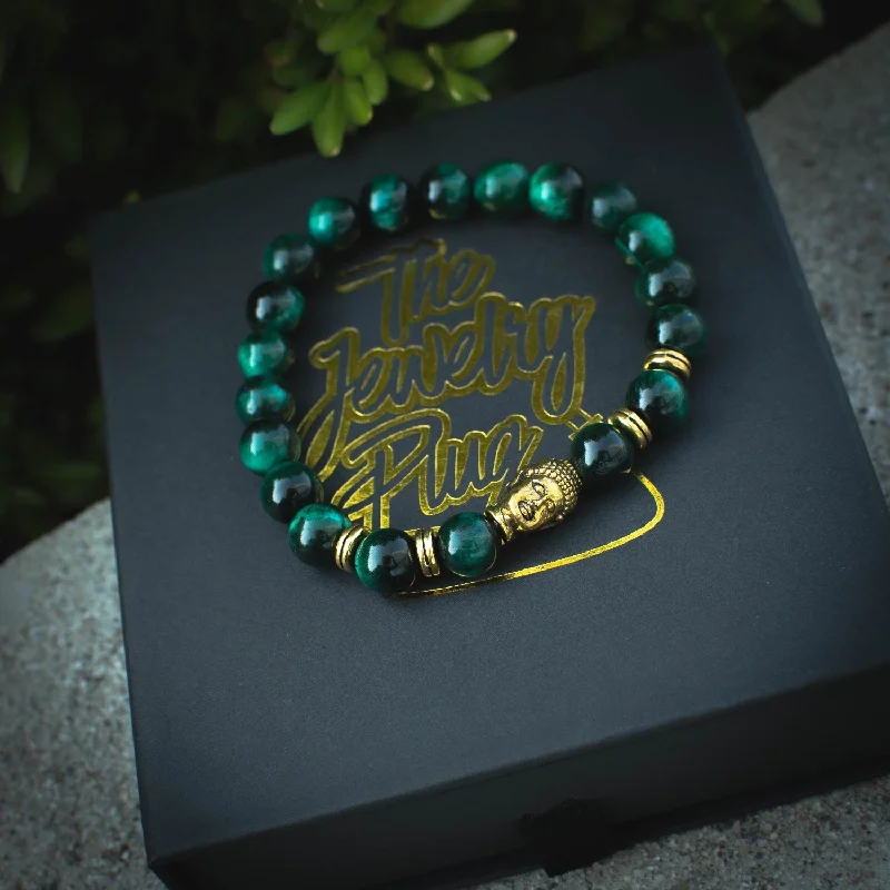 Ladies bracelets thin cuffs -Green Buddha Bead Bracelet