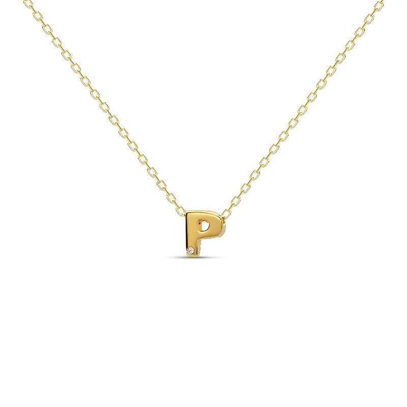 ladies-charm-diamond-necklace-Diamond Letter Necklace "P" - 18 karat gold vermeil on sterling silver, diamond 0.01 carat