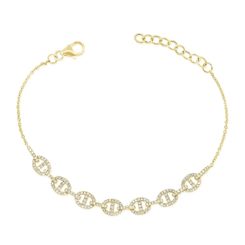 Ladies bracelets for baby showers -14K Gold and Diamond Designer Marina Link Chain Bracelet