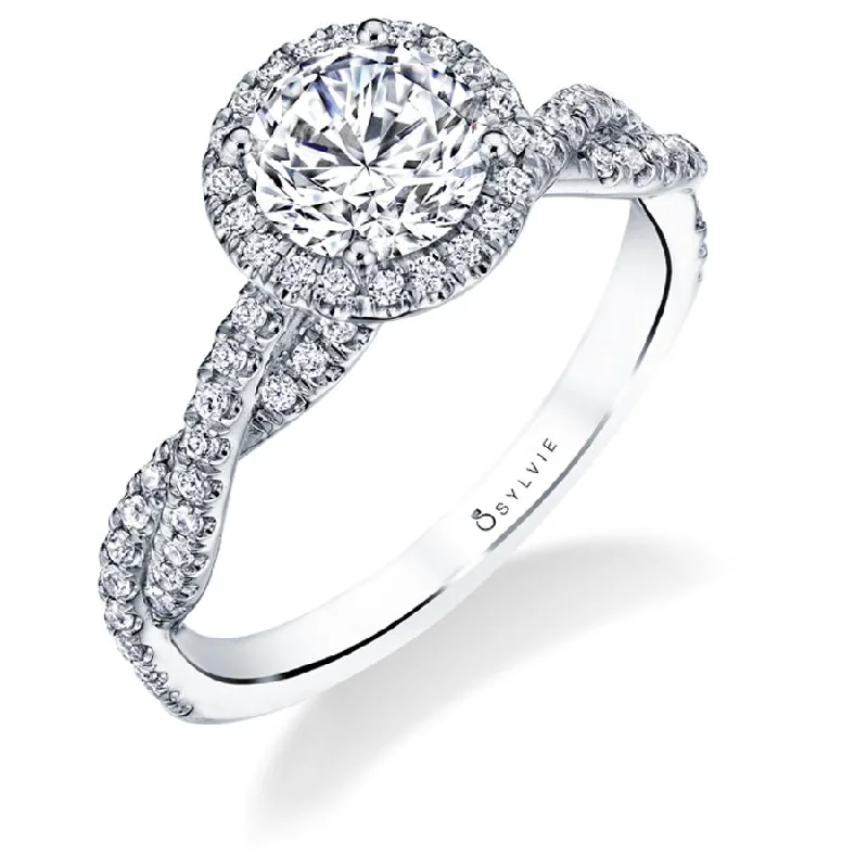 engagement-infinity-ring-Sylvie Collection 14K White Gold Round Halo Engagement Ring Setting W. 1Ct Round Halo 14K WG