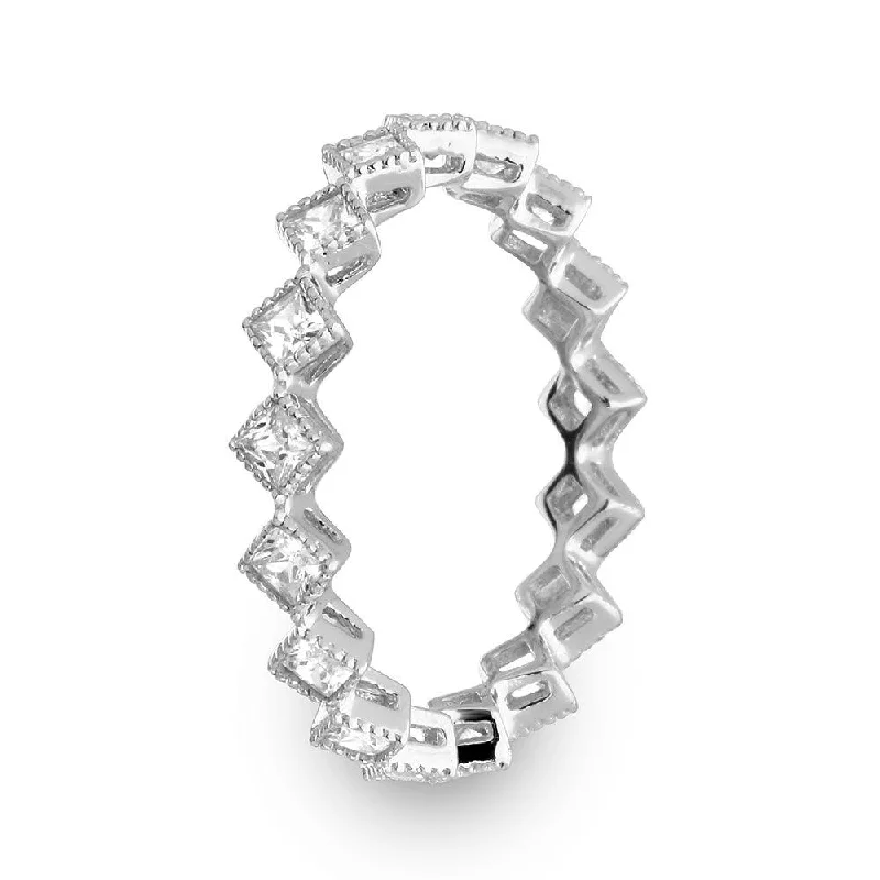 ladies ring rustic branch design-Rhodium 925 Plated Diamond Shaped Eternity Ring - GMR00140