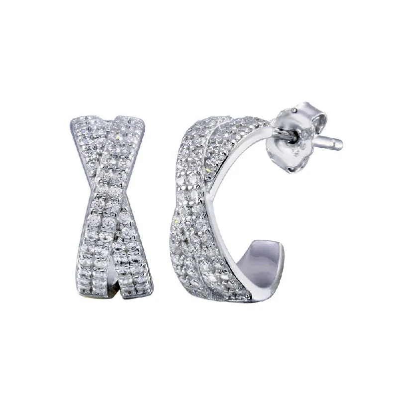 ladies-star-drop-earrings-Rhodium Plated 925 Sterling Silver Semi Hoop X CZ Round Earring - STE01230