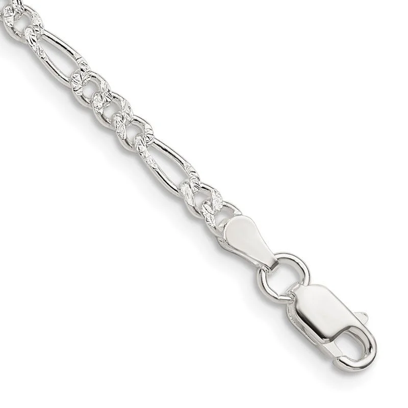 Ladies bracelets dainty bangles -Sterling Silver 3mm Pav‚ Flat Figaro Chain Bracelet