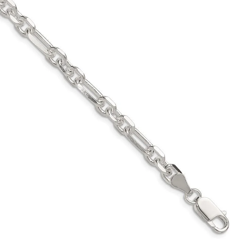 Ladies bracelets for healers -Sterling Silver D/C 6mm 3 Short Plus 1 Long Cable Link Chain Bracelet