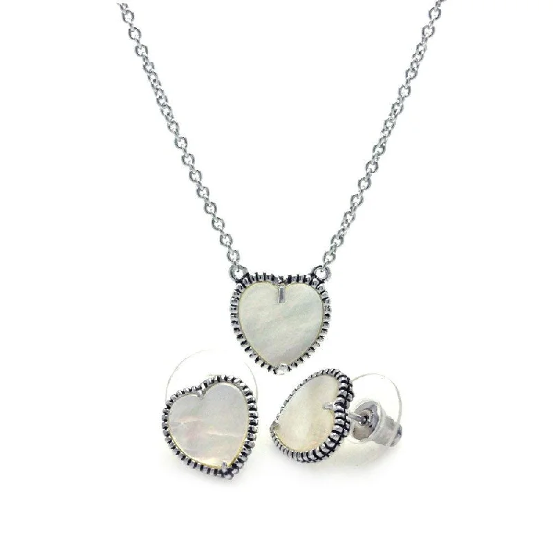 ladies-moon-pendant-earrings-Silver 925 Rhodium Plated Mother of Pearl Heart Stud Earring and Necklace Set - BGS00113