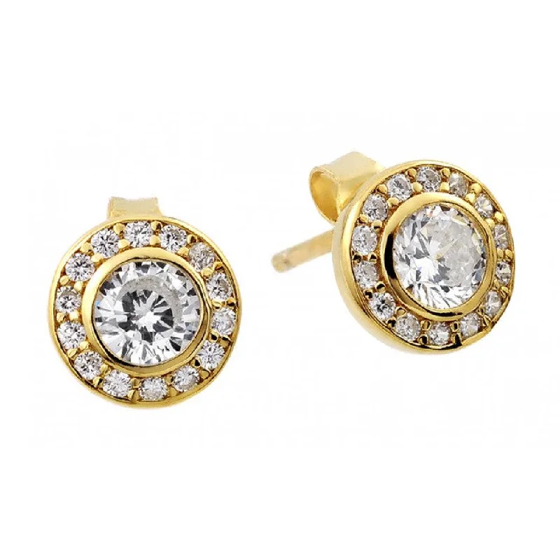 ladies-gemstone-hoop-earrings-Silver 925 Gold and Rhodium Plated Round Clear CZ Stud Earrings - STE00965GP