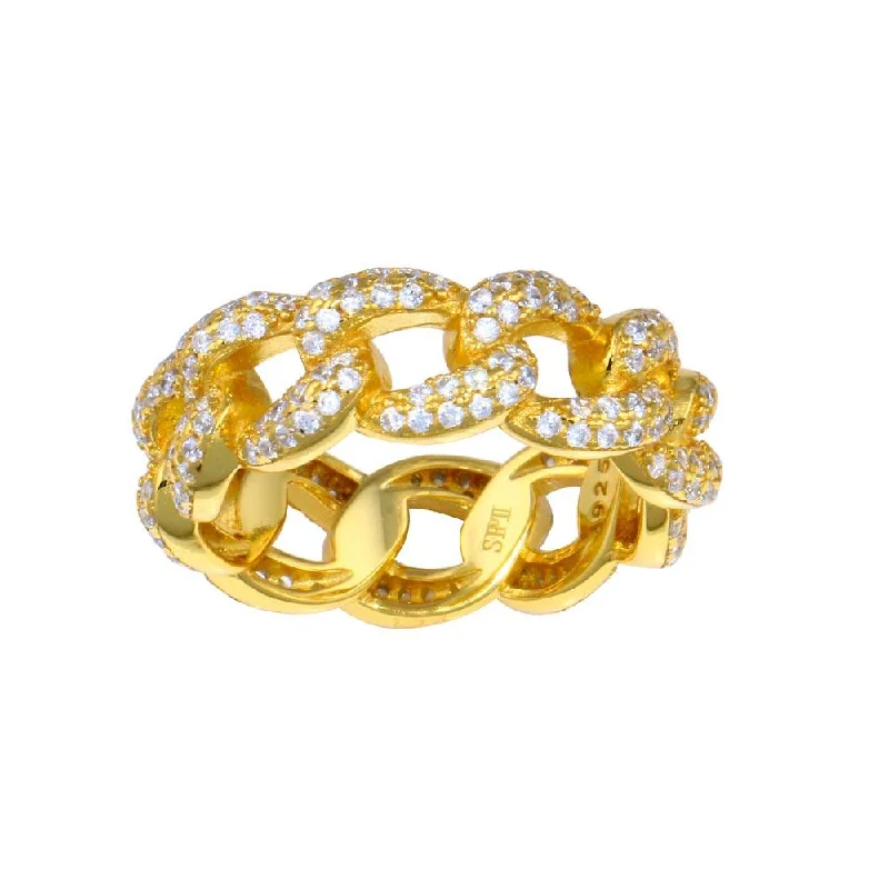 ladies ring bold citrine-Gold Plated 925 Sterling Silver Curb Design Link Ring 7.3mm - STR01131GP