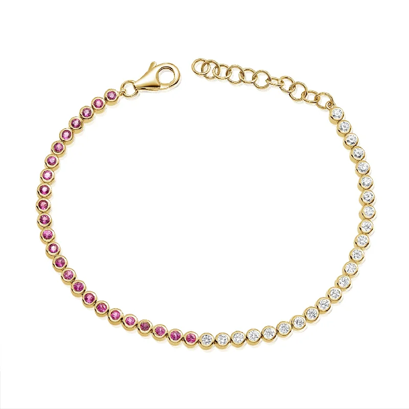 Ladies bracelets for vacations -Elegant 1.45 Carat Pink Sapphire and Diamond Tennis Bracelet