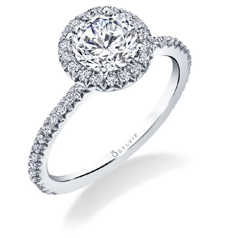 engagement-eternity-ring-Sylvie Collection 14K White Gold Round Halo Engagement Ring Setting