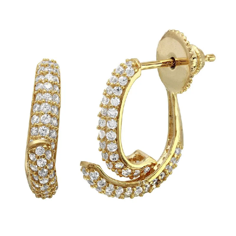 ladies-minimalist-hoop-earrings-Gold Plated 925 Sterling Silver Front and Back CZ Earrings - GME00086GP