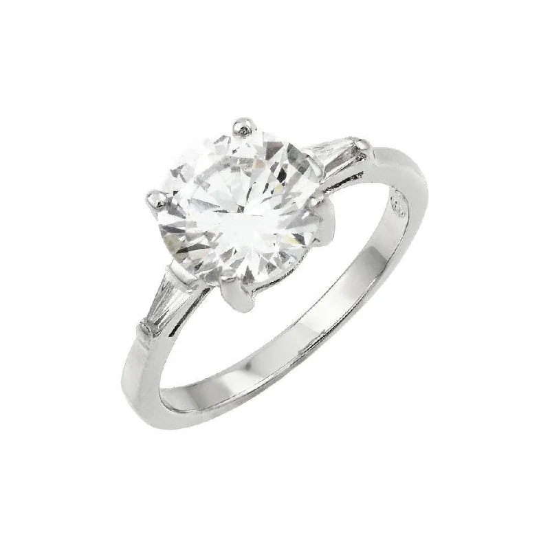 ladies ring radiant lab diamond-Silver 925 Rhodium Plated Clear CZ Solitaire Ring - BGR00901