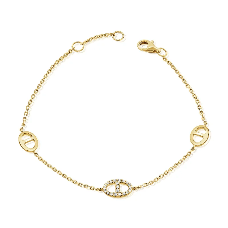 Ladies bracelets elegant wristbands -14K Gold Diamond Oval Link Bracelet