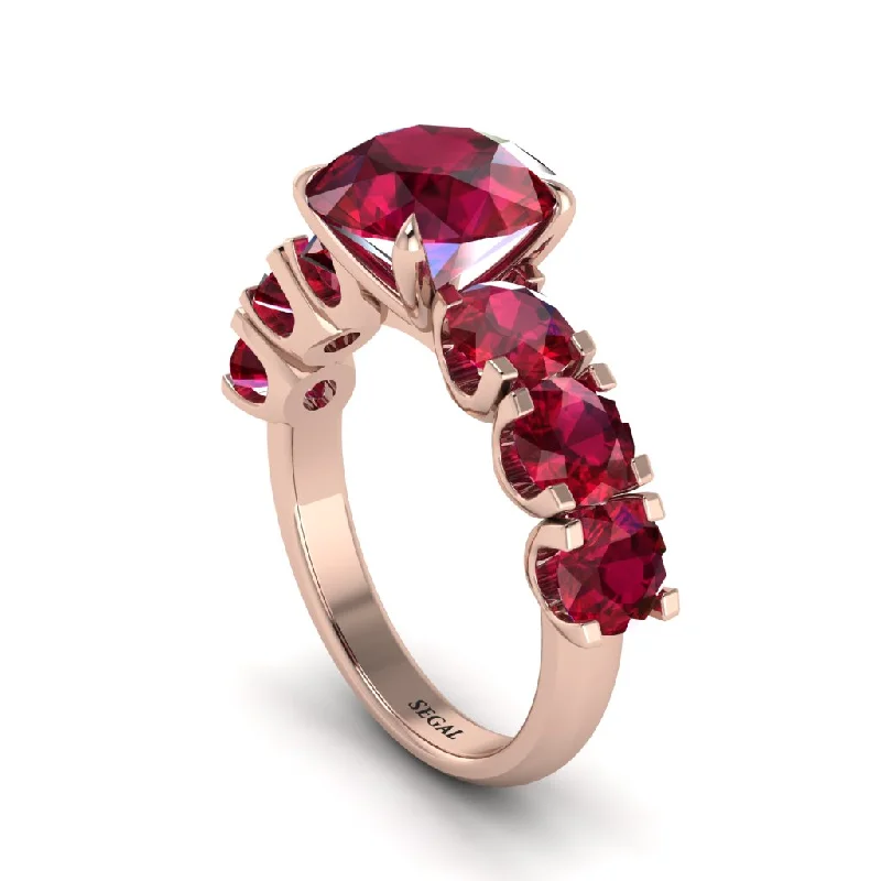 engagement-princess-cut-pearl-ring-Round Cut Ruby Cathedral Engagement Ring - Tatum No. 56