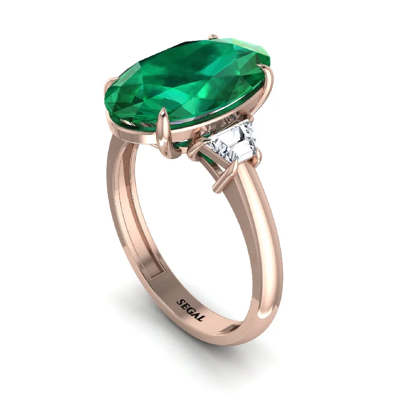 engagement-oval-gold-ring-Oval-Cut Emerald Three Stone Engagement Ring - Amari No. 5