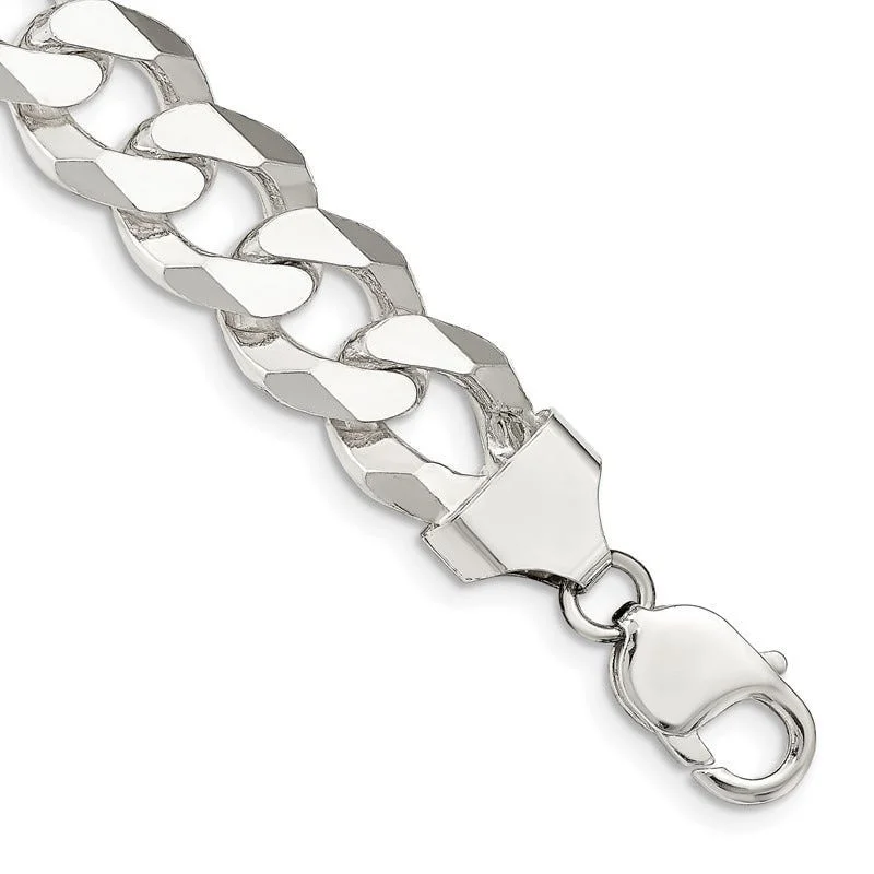 Ladies bracelets for formal events -Sterling Silver 14mm Beveled Curb Chain Bracelet