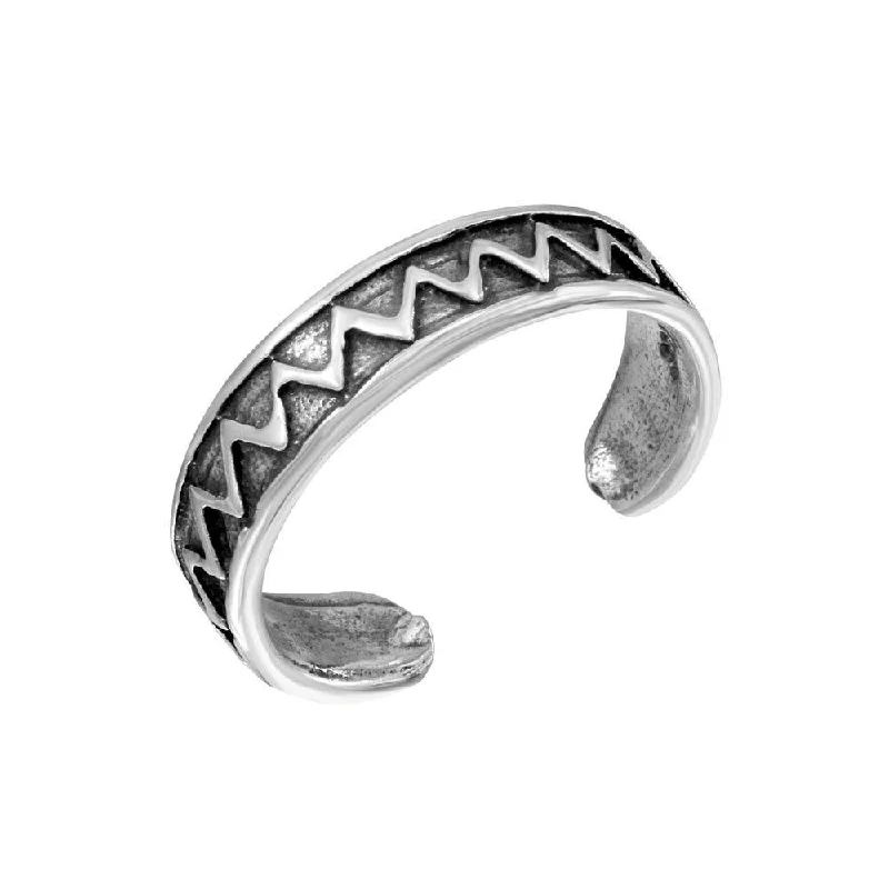 ladies ring bold geometric shape-Silver 925 Zigzag Adjustable Toe Ring - TR264-A